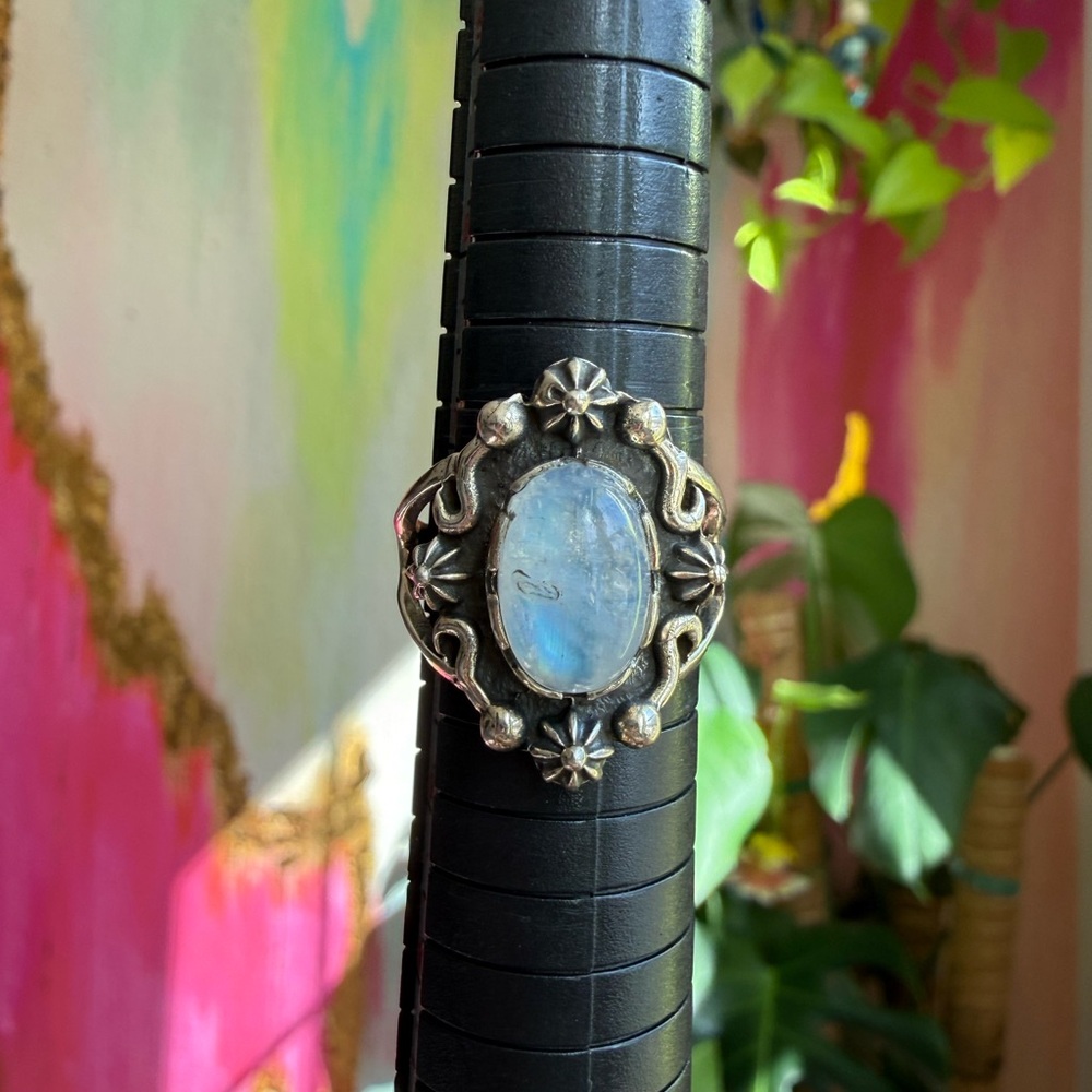 Rainbow Moonstone 925 Sterling Silver Ring Sz 7.5 | SS